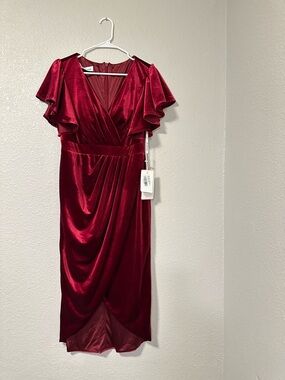 JJs House Burgundy Padded Cups Midi Dress. Size 8